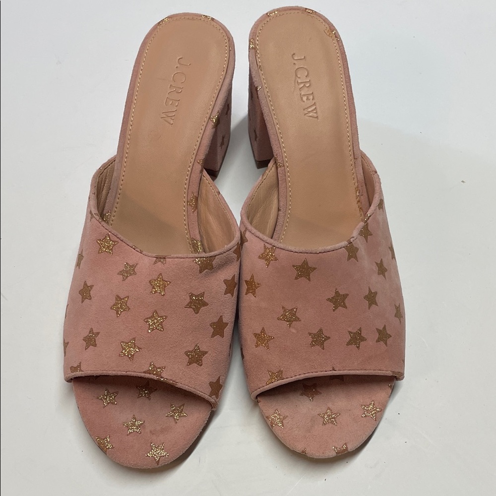 J. Crew suede Pink gold Stars Everyday mule, women’s 9